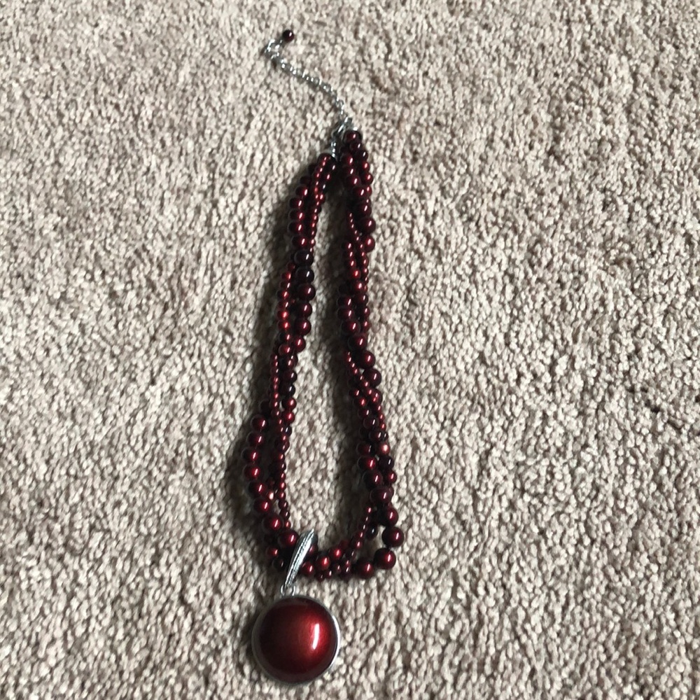 Silver and burgundy necklace